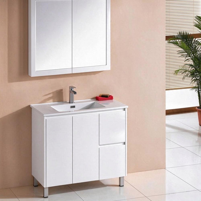 600-1800*460*875mm Sunny Gloss White PVC Finger-pull Freestanding Vanity With Legs