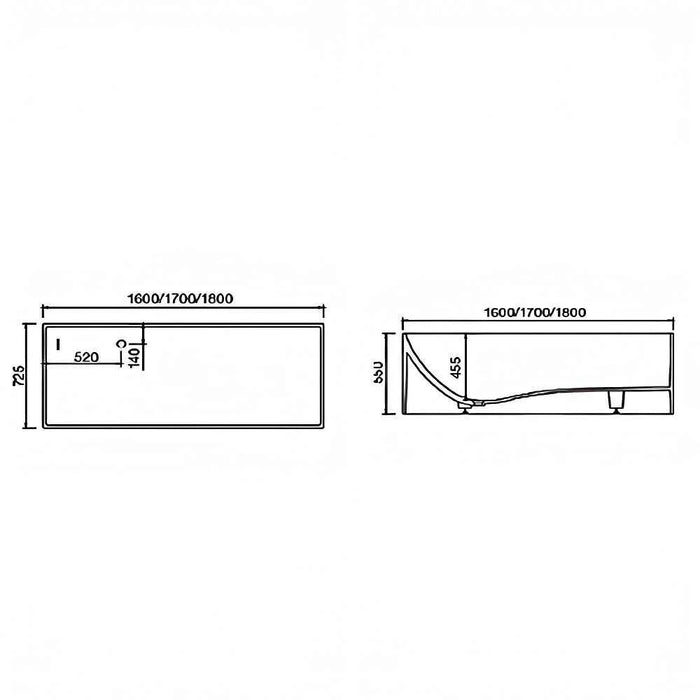 1700*725*550mm Avia Cascade Matt White Rectangle Solid Surface Stone With Overflow Freestanding Bathtub