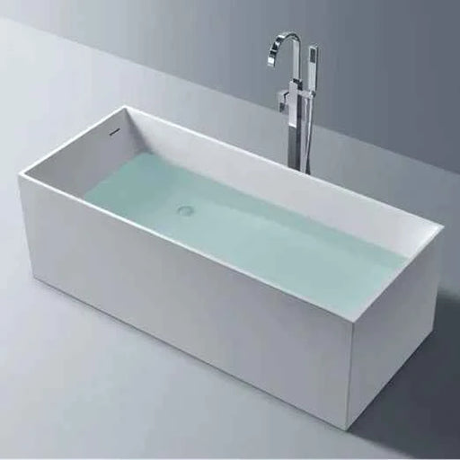 1700*725*550mm Sunny Cascade Matt White Rectangle Solid Surface Stone With Overflow Freestanding Bathtub