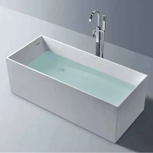 1700*725*550mm Sunny Cascade Matt White Rectangle Solid Surface Stone With Overflow Freestanding Bathtub
