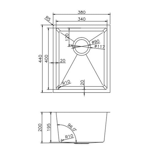 380x440x200mm ACA 1.2mm Handmade Top/Undermount 304 Stainless Steel Single Bowl Kitchen Sink - HD reno