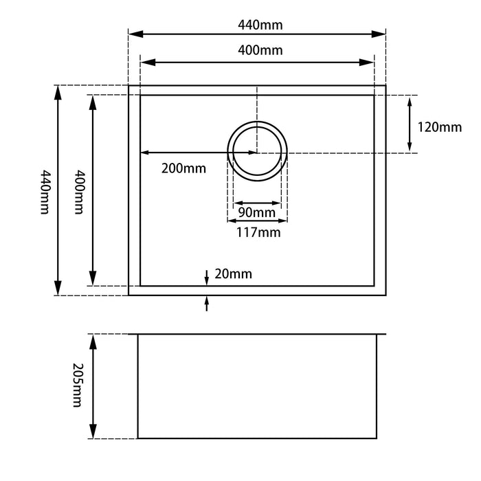 440*440*205m ACA 304 Stainless Steel Hand-made 304 Stainless Steel Single Bowl Kitchen Sink
