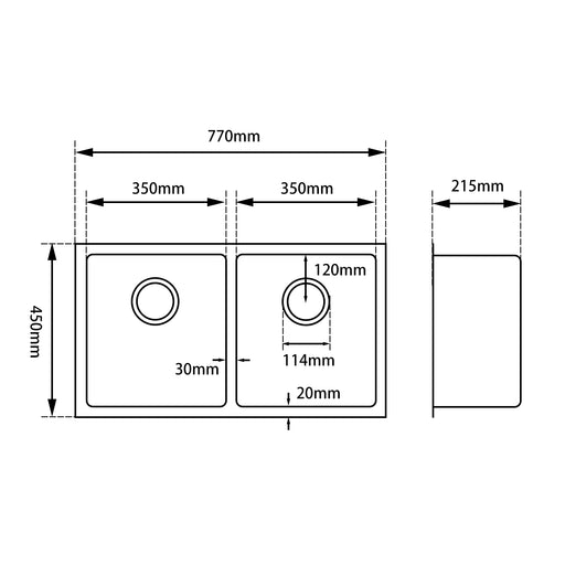 770x450x215mm ACA 1.2mm Handmade Double Bowls Top/Undermount Kitchen/Laundry Sink - HD reno