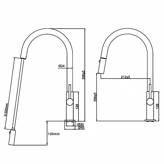 Suprema XPRESSFIT XOXO Slimline Gooseneck Retractable Maxi Pull Out Kitchen Mixer