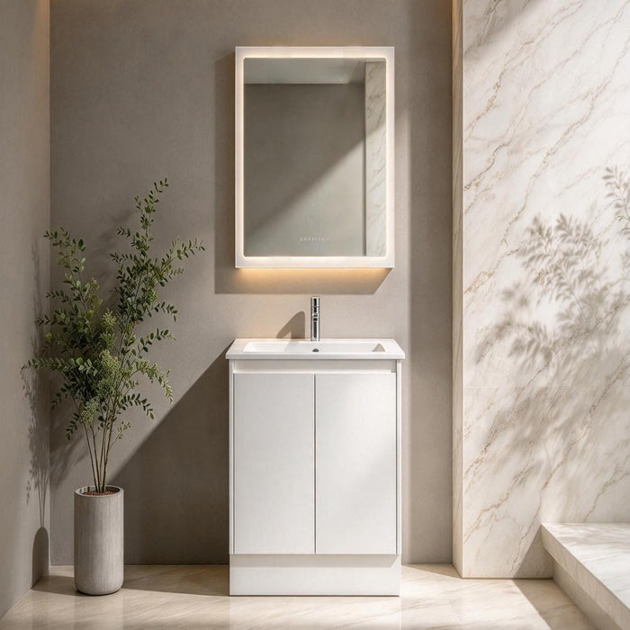 600-1200*460*890mm Sunny Gloss White MDF Finger-pull Freestanding Vanity With Kickboard