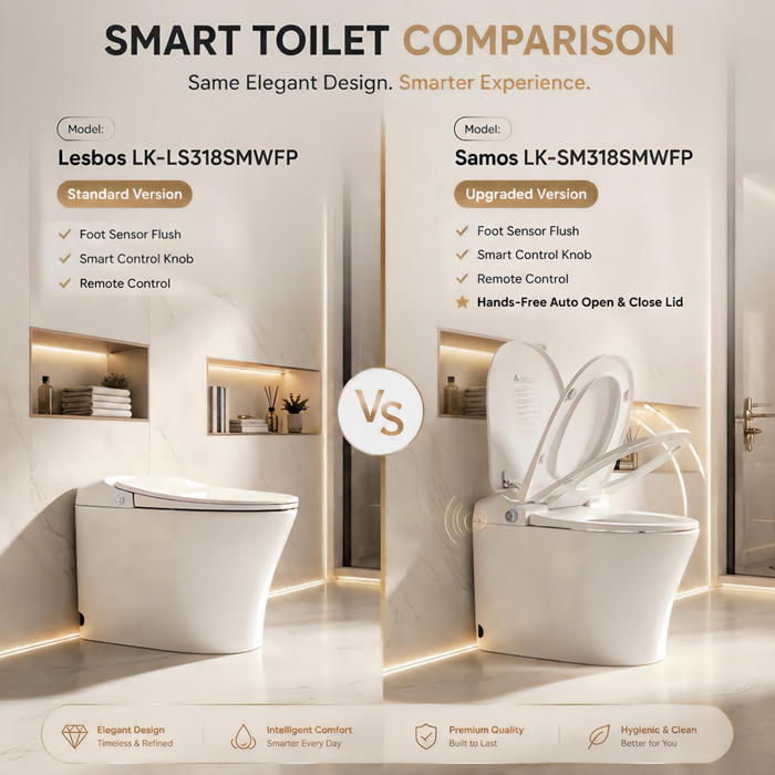 684*408*474mm Lukka Samos Gloss White Ceramic Super Siphonic Auto Open/Close Wall Faced Smart Toilet