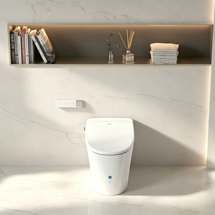 684*408*474mm Lukka Samos Gloss White Ceramic Super Siphonic Auto Open/Close Wall Faced Smart Toilet