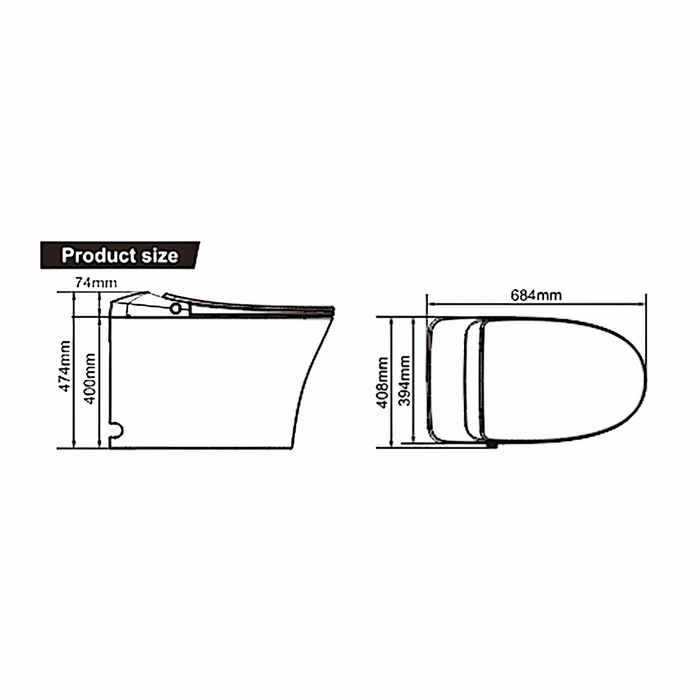 684*408*474mm Lukka Samos Gloss White Ceramic Super Siphonic Auto Open/Close Wall Faced Smart Toilet