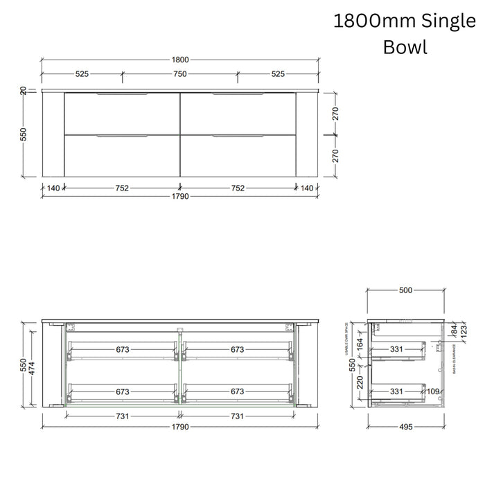 TIMBERLINE SOCOA CUSTOM WALL HUNG VANITY (ALL SIZING)