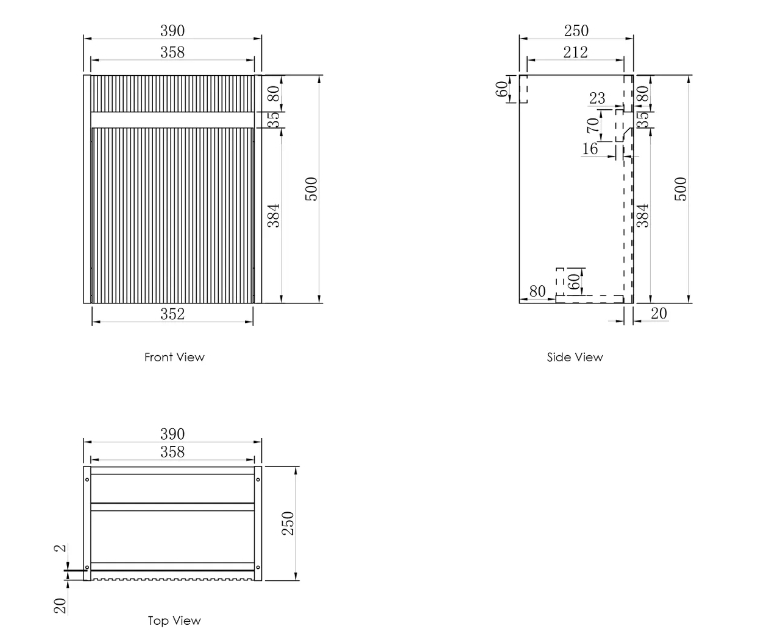 410*540*260mm OTTI Mini Ensuite Timbergrain High Moisture Resistant Plywood Ceramic Top Sable Walnut Fluted Wall Hung Vanity