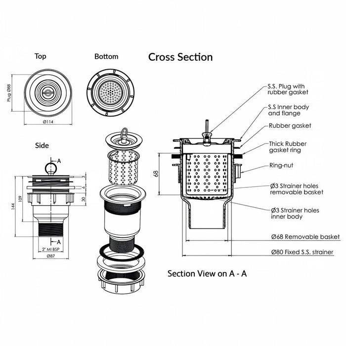 3monkeez Stainless Steel Sink Waste Arrestor Suits 90mm Outlet