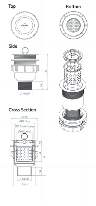 Sink Waste Arrestor Suits 90mm Outlet - 3.95mm Diameter Strainer Holes