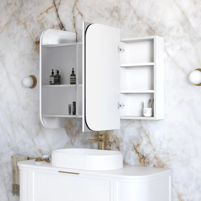 900-1500*750mm Otti Newport Matt White Rectangle Curved Moisture Resistant Plywood Shaving Cabinet