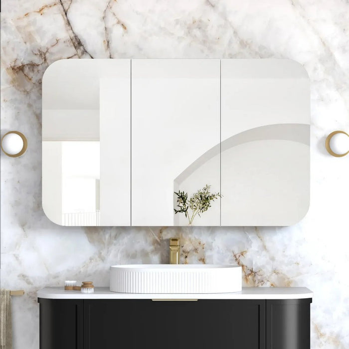 900-1500*750mm Otti Newport Black Oak Rectangle Curved Moisture Resistant Plywood Shaving Cabinet