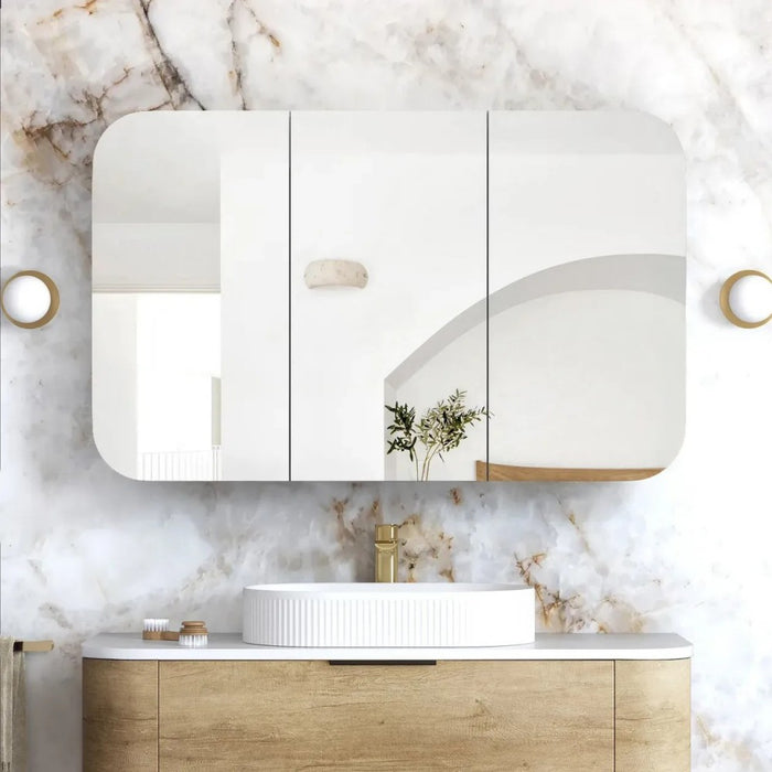 900-1500*750mm Otti Newport Natural Oak Rectangle Curved Moisture Resistant Plywood Shaving Cabinet