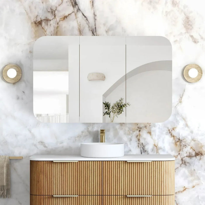 900-1500*750mm Otti Newport Woodland Oak Rectangle Curved Moisture Resistant Plywood Shaving Cabinet
