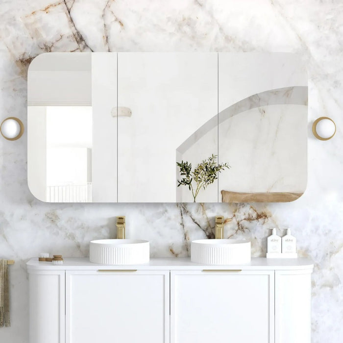900-1500*750mm Otti Newport Matt White Rectangle Curved Moisture Resistant Plywood Shaving Cabinet