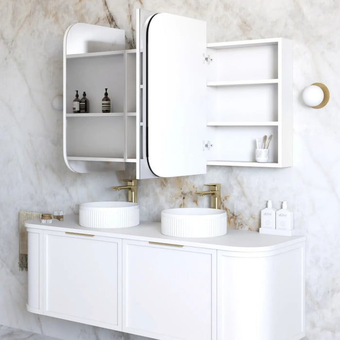 900-1500*750mm Otti Newport Matt White Rectangle Curved Moisture Resistant Plywood Shaving Cabinet