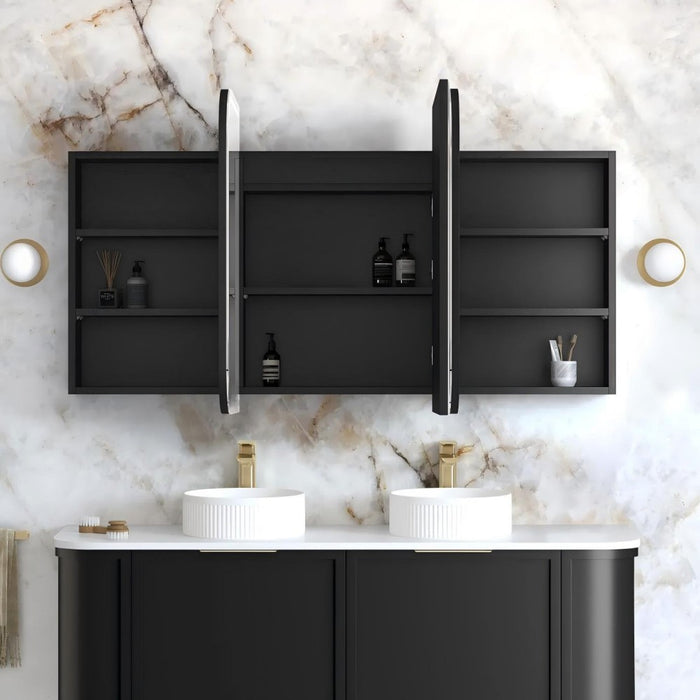 900-1500*750mm Otti Newport Black Oak Rectangle Curved Moisture Resistant Plywood Shaving Cabinet