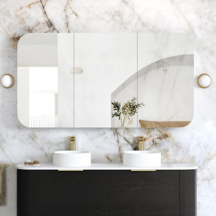 900-1500*750mm Otti Newport Black Oak Rectangle Curved Moisture Resistant Plywood Shaving Cabinet