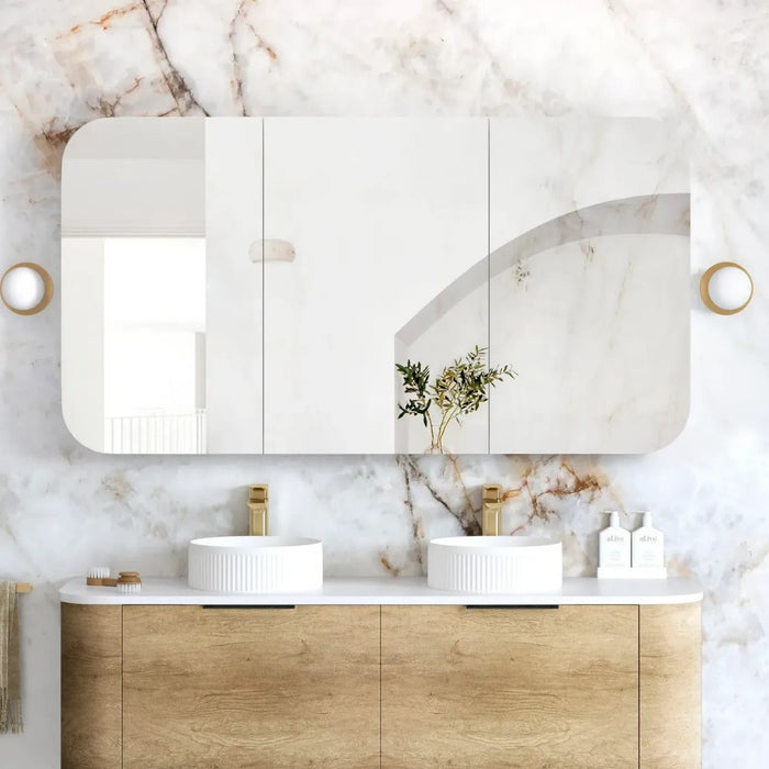 900-1500*750mm Otti Newport Natural Oak Rectangle Curved Moisture Resistant Plywood Shaving Cabinet
