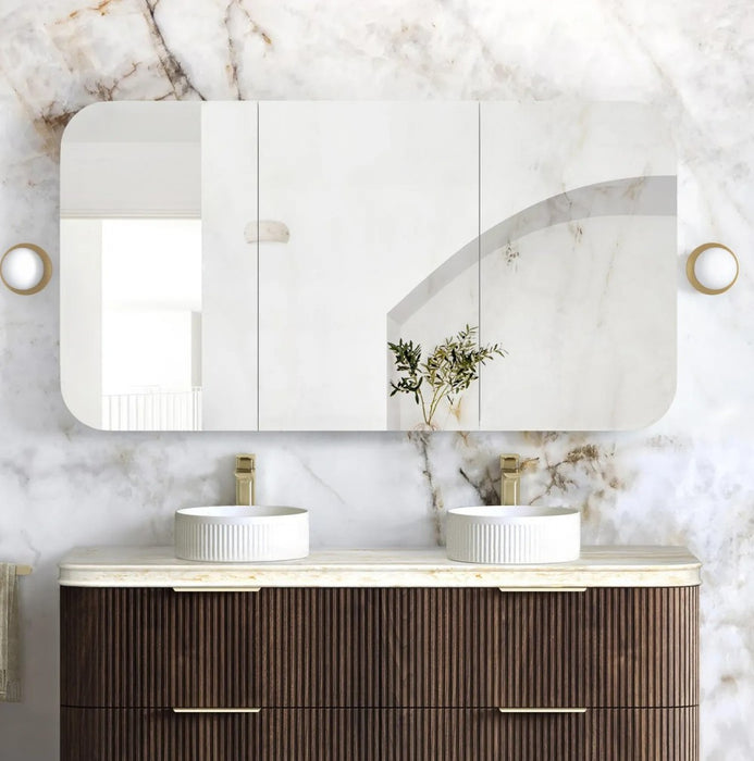 900-1500*750mm Otti Newport Sable Walnut Rectangle Curved Moisture Resistant Plywood Shaving Cabinet