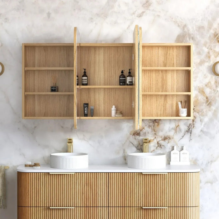 900-1500*750mm Otti Newport Woodland Oak Rectangle Curved Moisture Resistant Plywood Shaving Cabinet