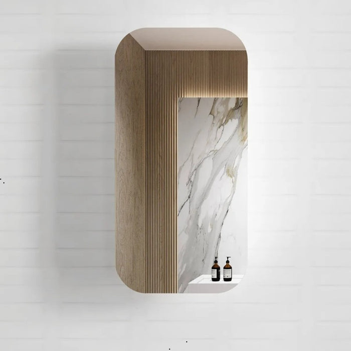 900-1500*750mm Otti Newport Natural Oak Rectangle Curved Moisture Resistant Plywood Shaving Cabinet