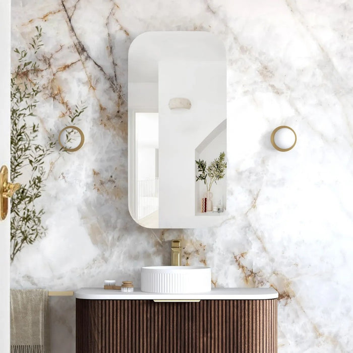 900-1500*750mm Otti Newport Sable Walnut Rectangle Curved Moisture Resistant Plywood Shaving Cabinet