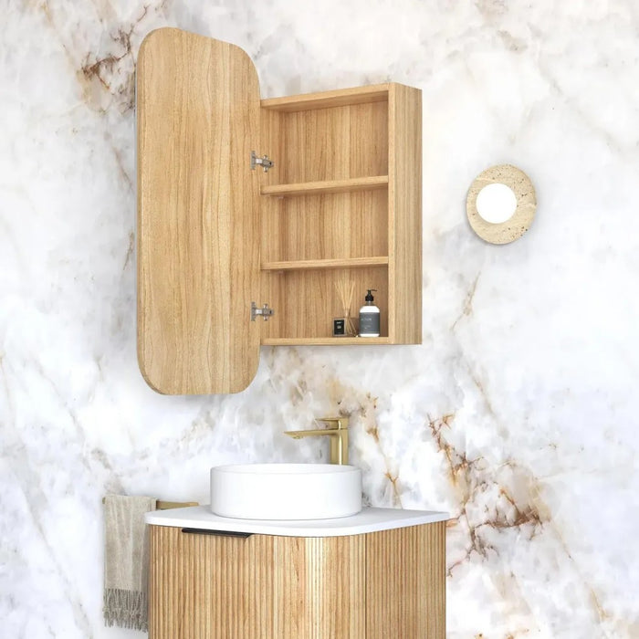 900-1500*750mm Otti Newport Woodland Oak Rectangle Curved Moisture Resistant Plywood Shaving Cabinet
