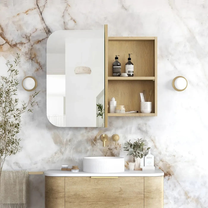 900-1500*750mm Otti Newport Natural Oak Rectangle Curved Moisture Resistant Plywood Shaving Cabinet