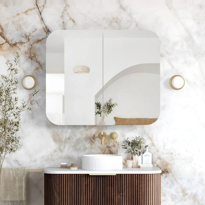 900-1500*750mm Otti Newport Sable Walnut Rectangle Curved Moisture Resistant Plywood Shaving Cabinet