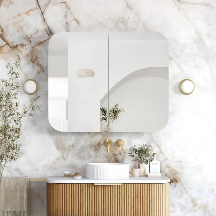 900-1500*750mm Otti Newport Woodland Oak Rectangle Curved Moisture Resistant Plywood Shaving Cabinet