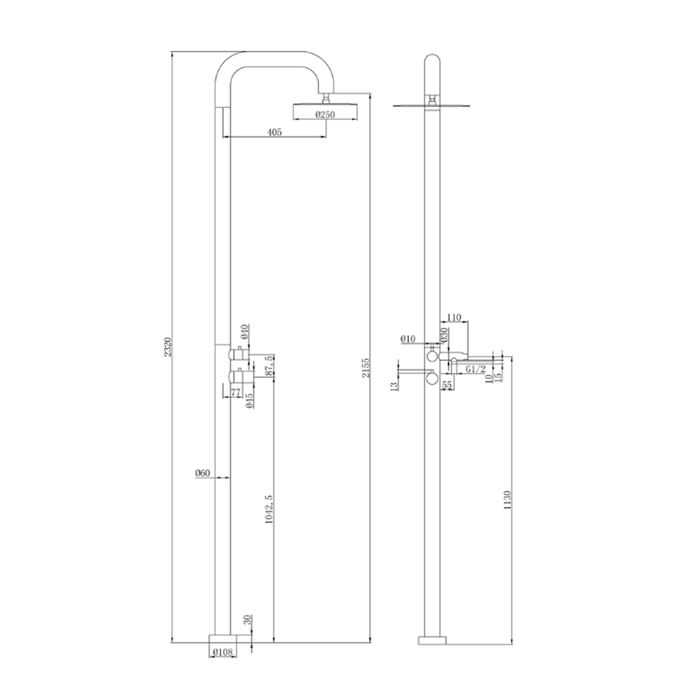 LW Elle 316 Stainless Steel Outdoor Free Standing Twin Shower Brushed Stainless/Matt Black/Brushed Gold