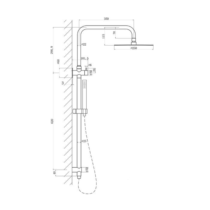 LW Elle 316 Stainless Steel Outdoor Twin Shower On Rail Brushed Stainless/Matt Black/Brushed Gold/Gun Metal/Chrome