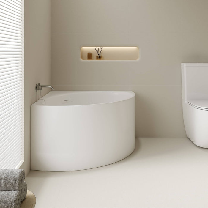 1000/1200*630mm Mercio Compact Stanford Gloss White Triangle Corner Back Bathtub