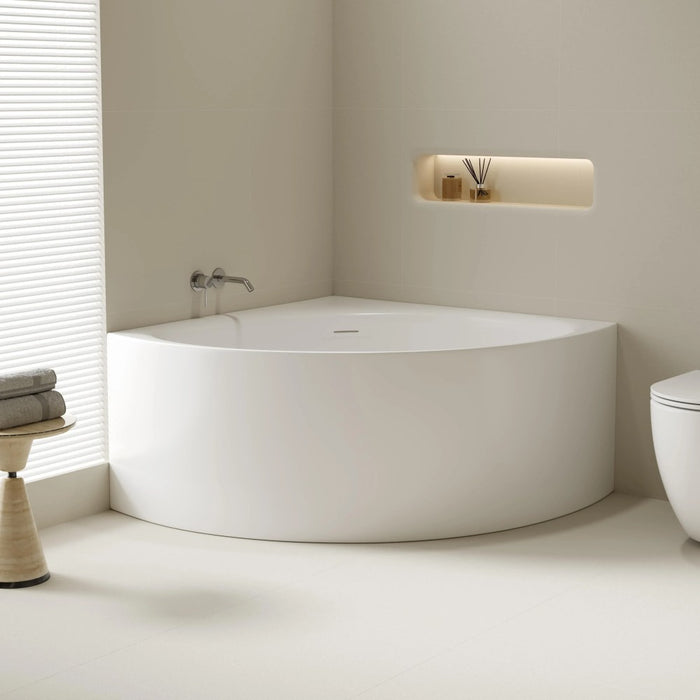 1000/1200*630mm Mercio Compact Stanford Gloss White Triangle Corner Back Bathtub