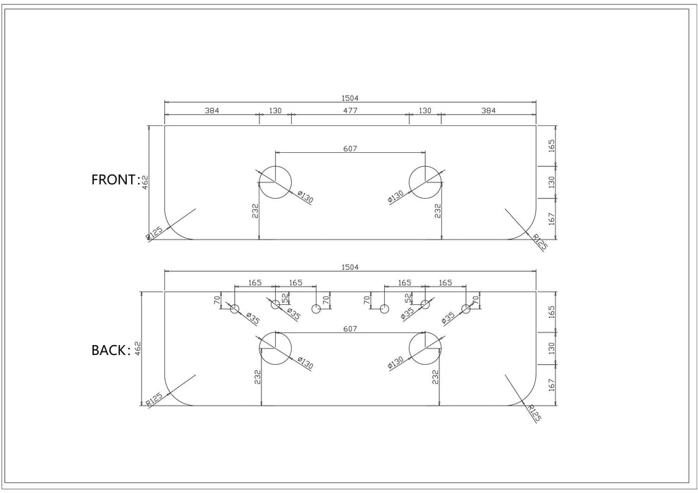 600-1500*455*390mm Mercio Elva Natural Oak Curved MDF Wall Hung Vanity