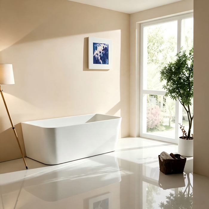 1500/1700*800*600mm Sunny Gloss White Rectangle Acrylic Back To Wall Bathtub