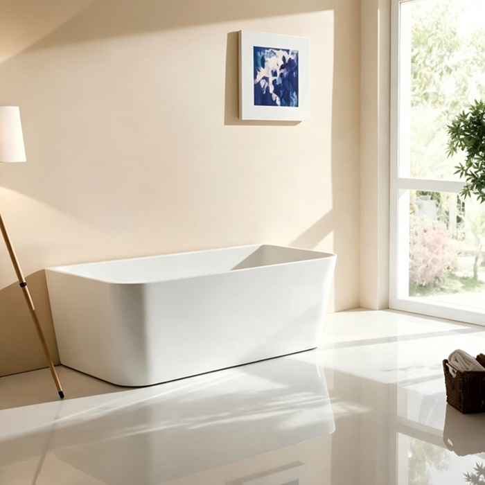 1500/1700*800*600mm Sunny Gloss White Rectangle Acrylic Back To Wall Bathtub