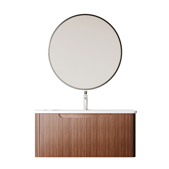 900mm Sunny BPA MDF Cabinet With One Drawer With Ceramic Basin And Round Silver Mirror Wall Hung Vanity