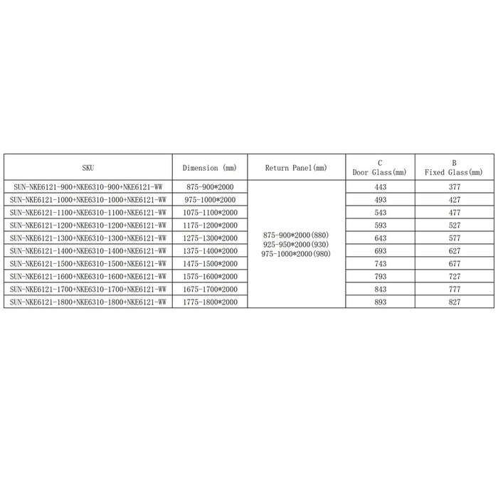900-1800*2000mm SUN 8mm Glass Sliding Door L Shape Frameless Brushed Gold Fittings Shower Screens