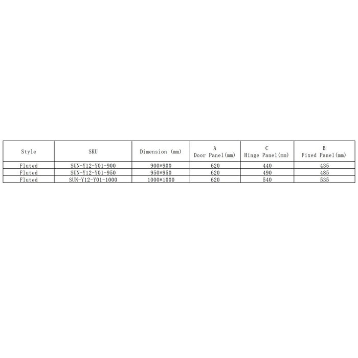 900-1000*2000mm Height SUN Frameless Pivot Door Tempered Narrow Reed Glass Chrome Black Brushed Gold Shower Screen