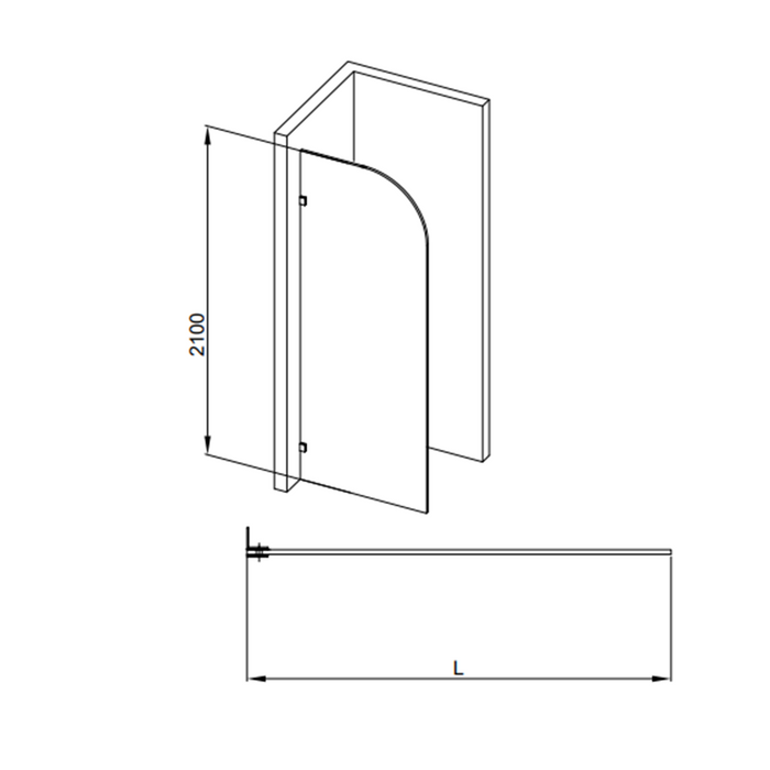 800-1200mm Covey Narrow line Glass Frameless Walk-In Single Panel Curved Corner Shower Screen