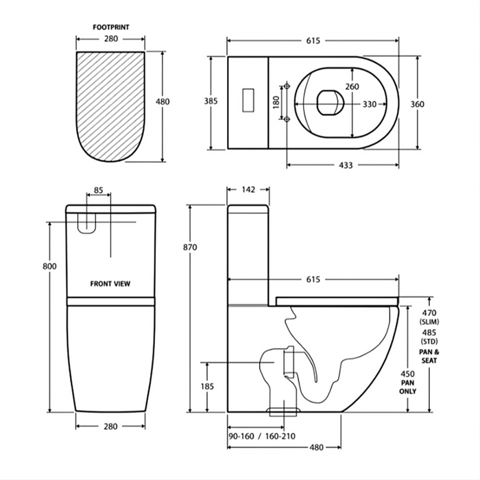 615*385*870mm Fienza Alix Gloss White Ceramic Rimless Back To Wall Toilet