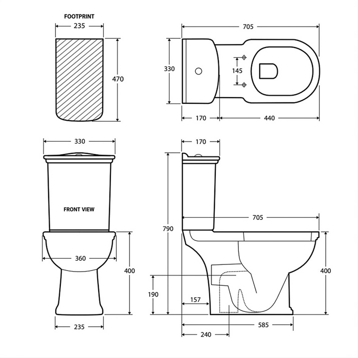 705*360*843mm Fienza RAK Washington White Alpine White P-Trap Close-Coupled Toilet