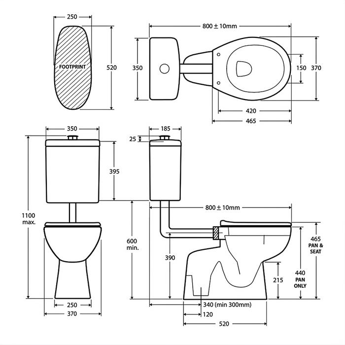 800*370*1100mm Fienza Stella Care Blue/Grey Seat Ceramic Adjustable Link Toilet