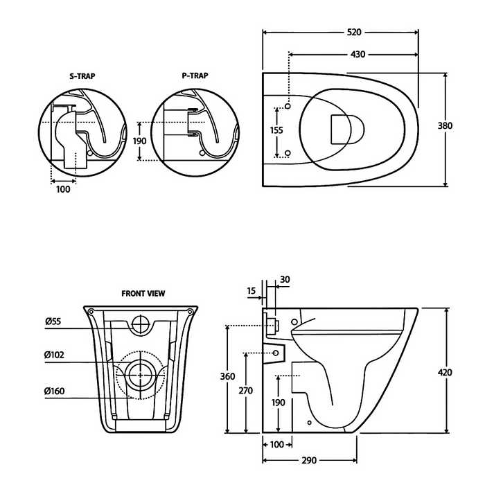 480*330*350mm Fienza RAK Sensation Rimless Alpine White Wall Faced Toilet