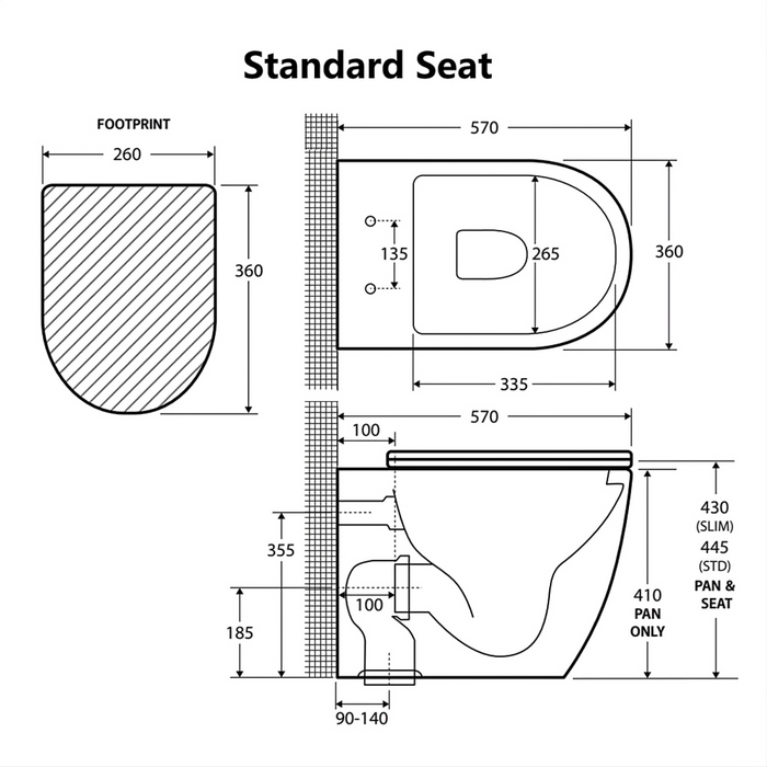 570*360*430mm Fienza KoKo Gloss White Tornado Rimless Ceramic Wall Faced Toilet