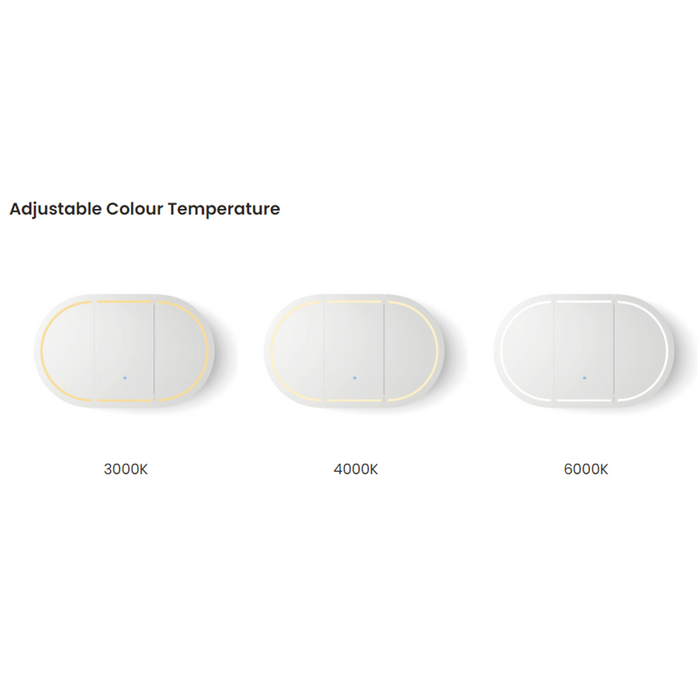 1200*750mm OTT Bondi Natural Oak/Black Oak/Matte White Oval Wall Mounted LED Shaving Cabinet